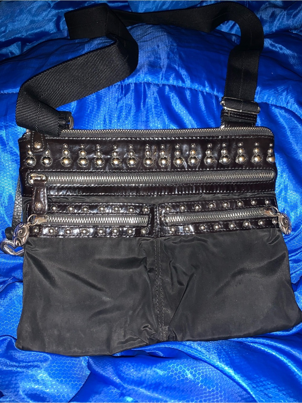 Brighton City Lights Austin Studded Nylon Organizer Crossbody Black Purse